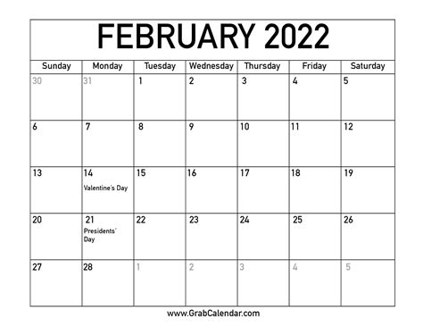 February 2022 Calendar Wiki